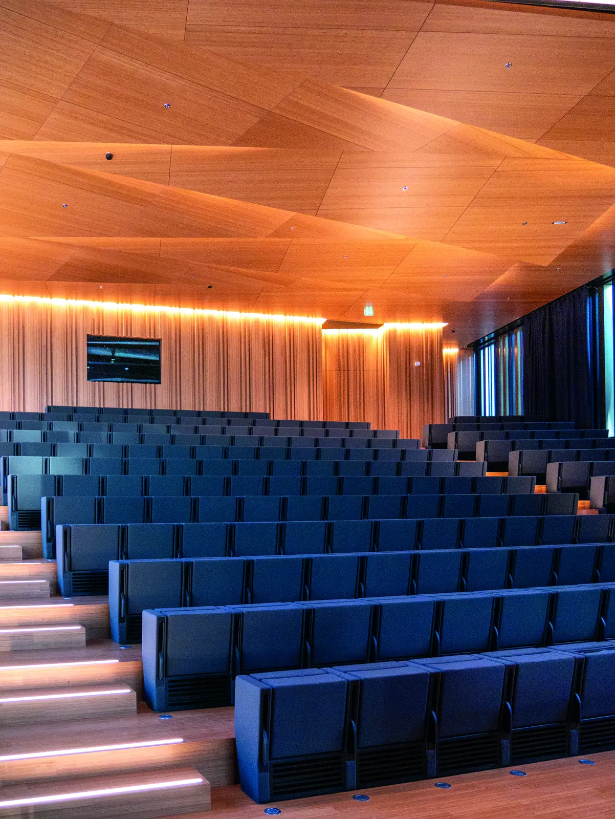Auditorium de la tour Hekla avec murs, plafond et sol en bambou Moso