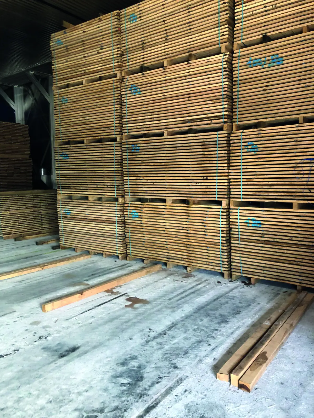 Paquets de bois empil&eacute;s &agrave; l'int&eacute;rieur du pr&eacute;s&eacute;choir