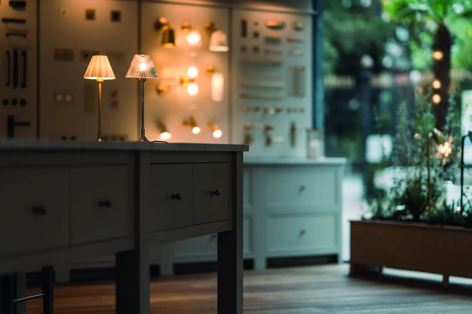 Light fittings, switches and sockets on display in the Corston showroom in Nice